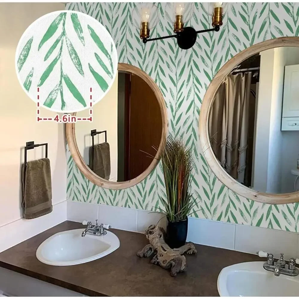 Wudnaye Green Leaf Wallpaper Peel and Stick Wallpaper Floral Wallpaper 17.7Inch